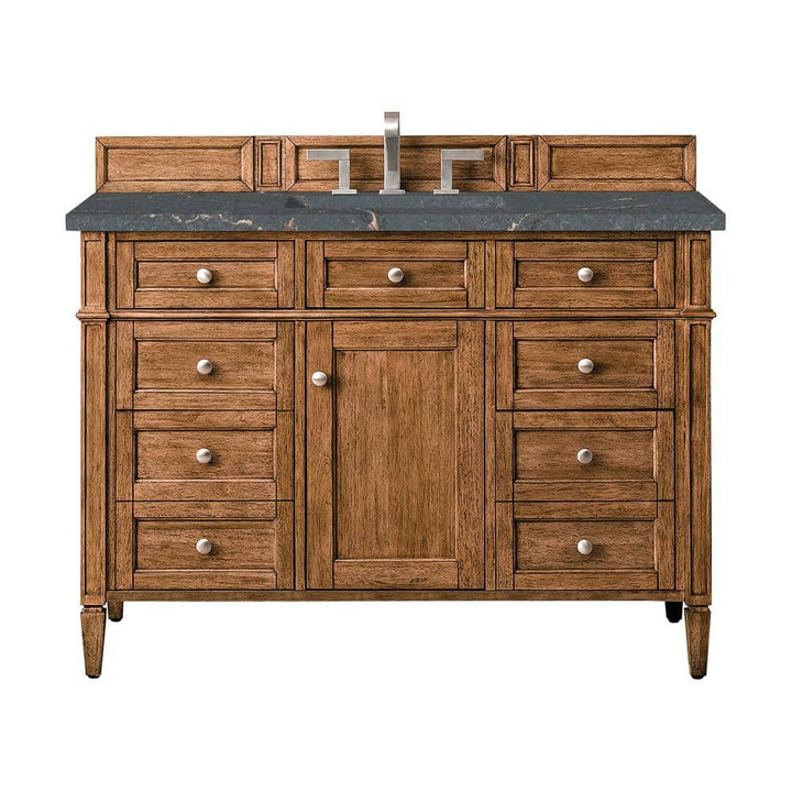 James Martin Vanities Brittany 48" Saddle Brown Bathroom Vanity with Parisien Bleu Quartz Top