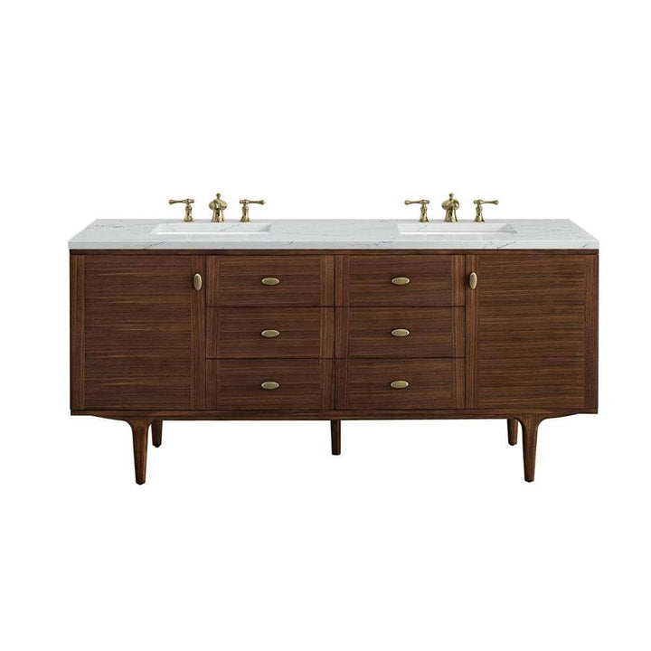 James Martin Vanities Amberly 72" Bathroom Vanity in Walnut with Quartz Top