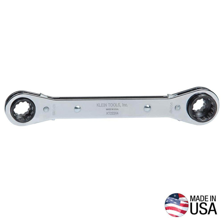 Klein Tools Lineman's 4-in-1 Reversible Ratcheting Box Wrench, SAE (1/2, 9/16, 5/8, 3/4 in.), 8.25 in Length - KT223X4