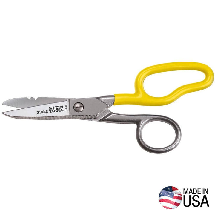Klein Tools 2100-8 Free-Fall Electrical Scissors/Snips, Stainless Steel, Micro-Serrated, Extended Handle
