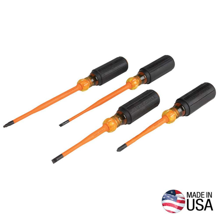 Klein Tools 33734INSR Slim-Tip Insulated Screwdriver Set, Phillips/Cabinet/Square, 4-Piece