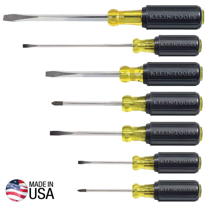 Klein Tools 85076 7‑Piece Screwdriver Set, Slotted & Phillips, Cushion‑Grip Handles, Tip‑Ident