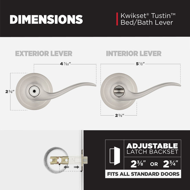 Kwikset Tustin Matte Black Privacy Bed/Bath Door Lever with Microban Antimicrobial Technology