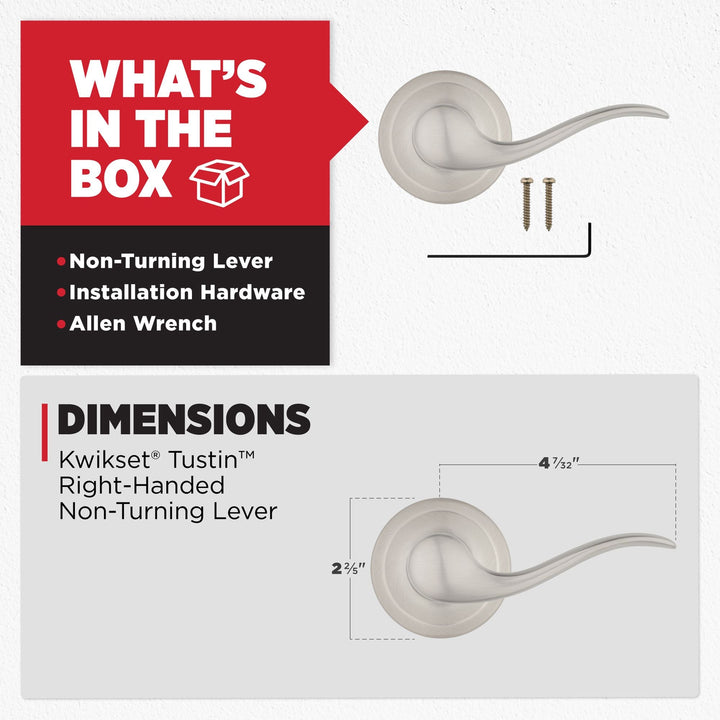 Kwikset Tustin Satin Nickel Left-Handed Half-Dummy Door Lever with Microban Antimicrobial Technology
