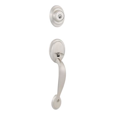 Kwikset SmartKey Dakota/Polo Satin Nickel Entry Handleset, ANSI/BHMA Grade 3, KW1, 1-3/4 in