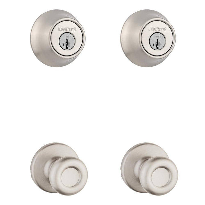 Kwikset 240 Tylo Satin Nickel Hall/Closet Door Knob & Single Cylinder Deadbolt Project Pack with SmartKey Security