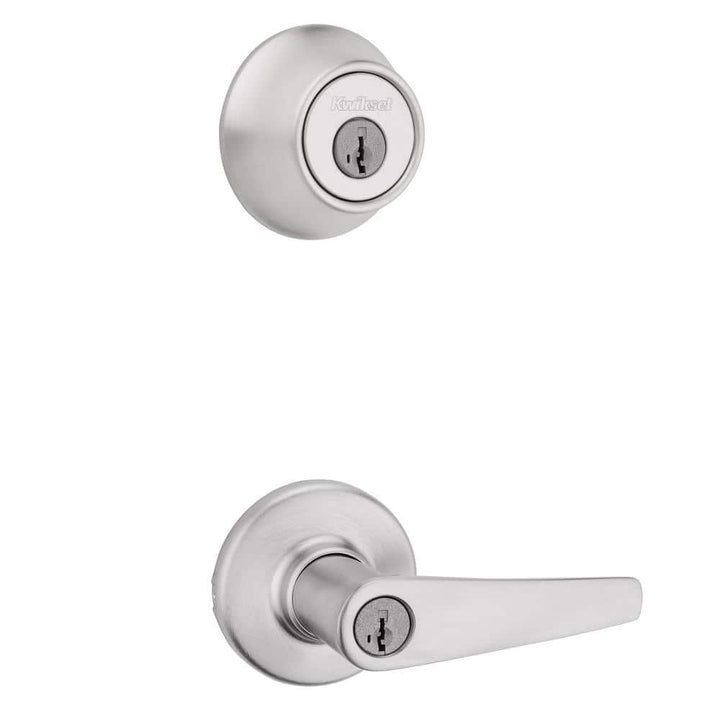 Kwikset Delta Satin Chrome Exterior Entry Door Lever and Single Cylinder Deadbolt Combo Pack featuring SmartKey Security
