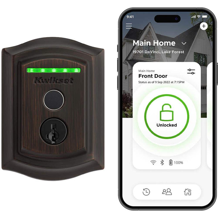 Kwikset Halo Touch Venetian Bronze Traditional Fingerprint Wi‑Fi Electronic Smart Lock Deadbolt with SmartKey Security