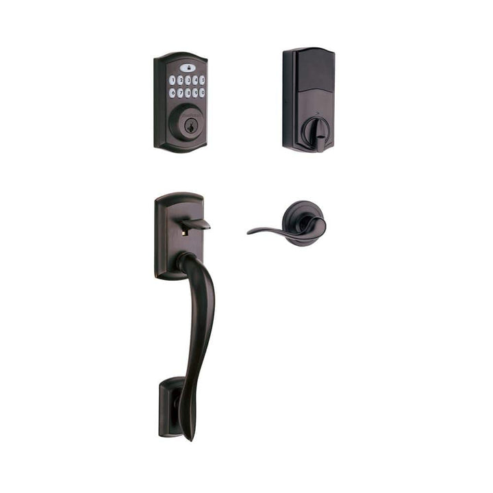 Kwikset SmartCode 913 Touchpad Electronic Deadbolt with Avalon Handleset and Tustin Lever, Venetian Bronze