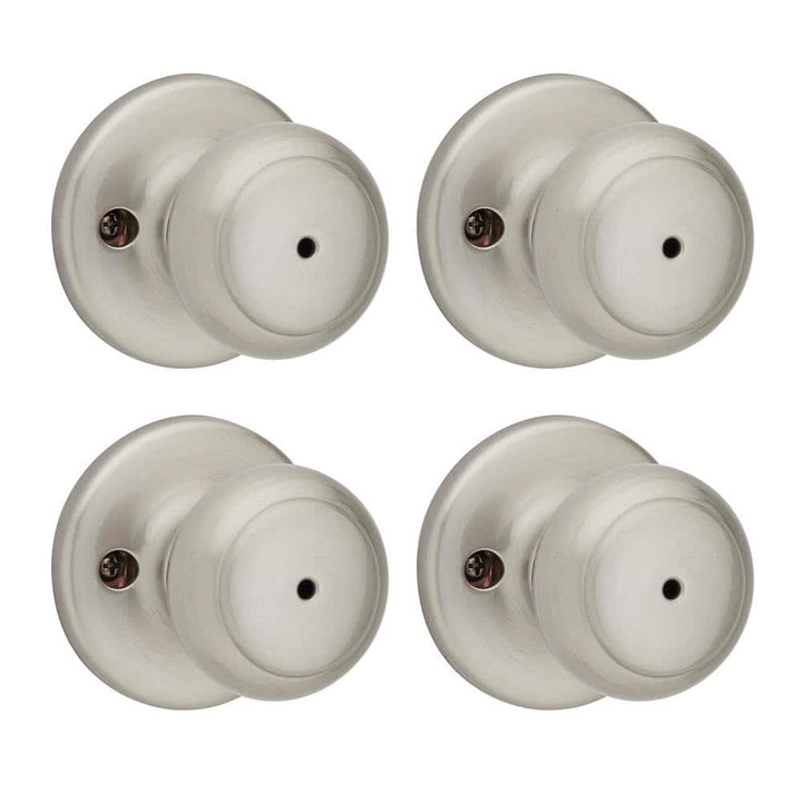 Kwikset Cove Satin Nickel Privacy Bed/Bath Door Knob (4-Pack) with Lock