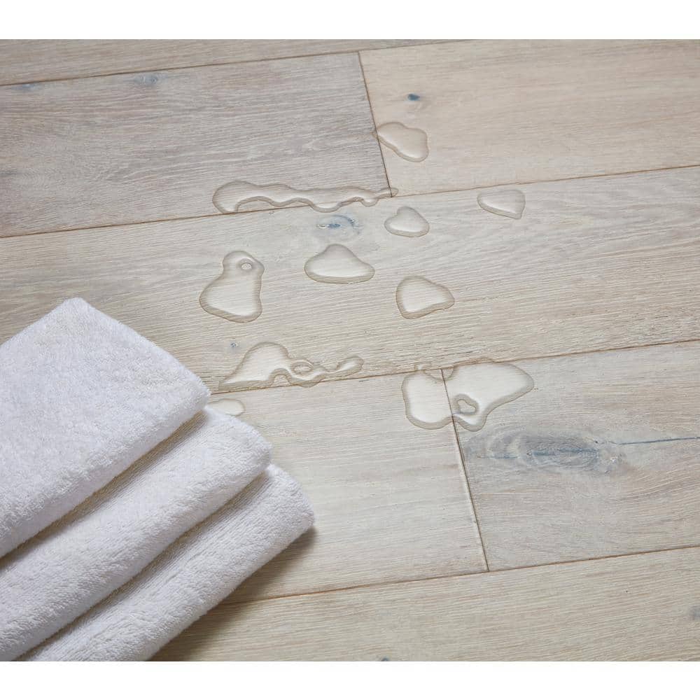 Sure+ Lambswool White Oak 1/4 in. T x 6.5 in. W Click Lock Wire Brushed Engineered Hardwood Flooring (21.7 sq.ft./case)
