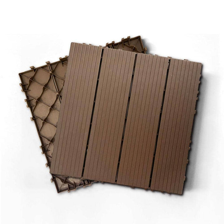 Afoxsos 1 ft. x 1 ft. Plastic Composite Deck Tile Set, All-Weather Easy to DIY and Maintain, Light Coffee (35-Pack)