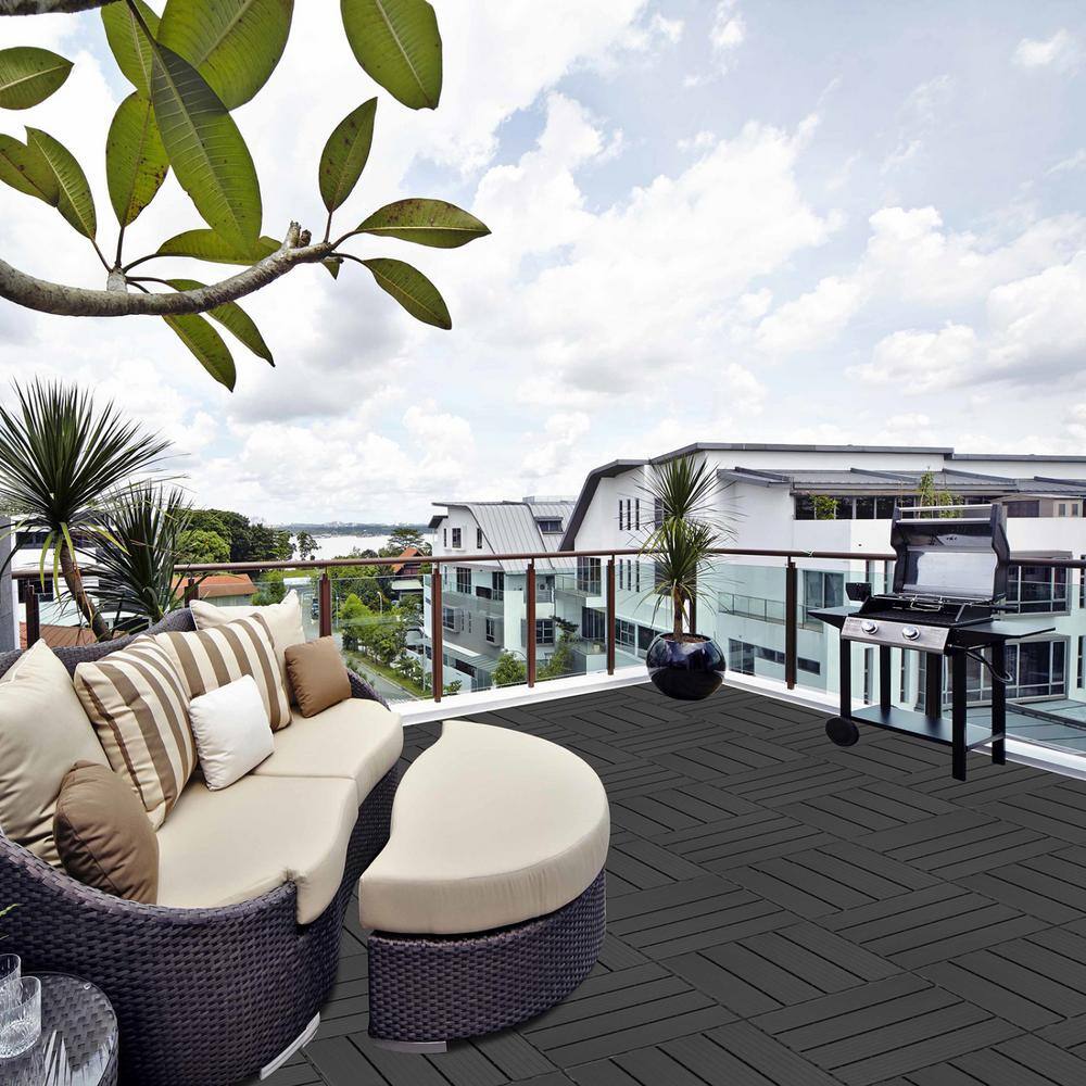 Tidoin Outdoor 1 ft. x 1 ft. Composite Interlocking Tile Deck Tile in Light Gray(44 Per Box)