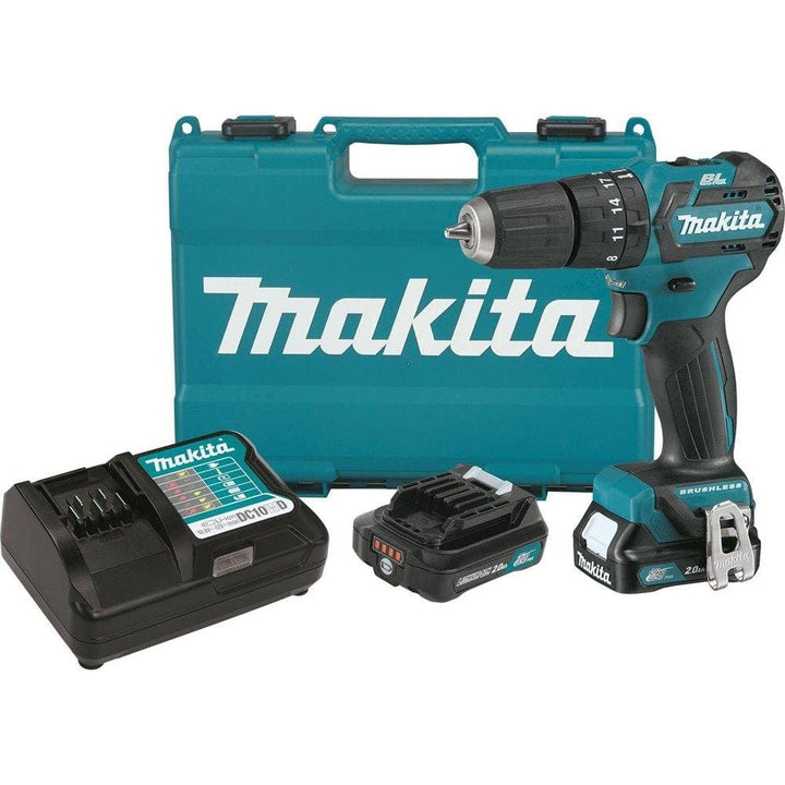 Makita 12V Max CXT Lithium‑Ion 3/8 in. Brushless Cordless Hammer Driver‑Drill Kit with (2) 2.0Ah Batteries, Charger and Hard Case