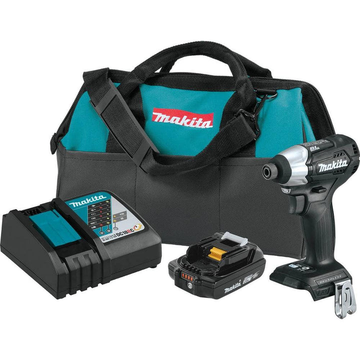 Makita 18V LXT Lithium‑Ion Sub‑Compact Brushless Cordless Impact Driver Kit with (1) 2.0Ah Battery, Charger and Bag
