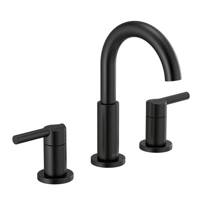 Nicoli J-Spout 8 in. Widespread 2-Handle Bathroom Faucet in Matte Black