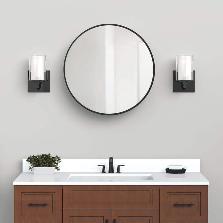 Glacier Bay 23.6 in. W x 23.6 in. H Round Matte Black Medicine Cabinet with Mirror