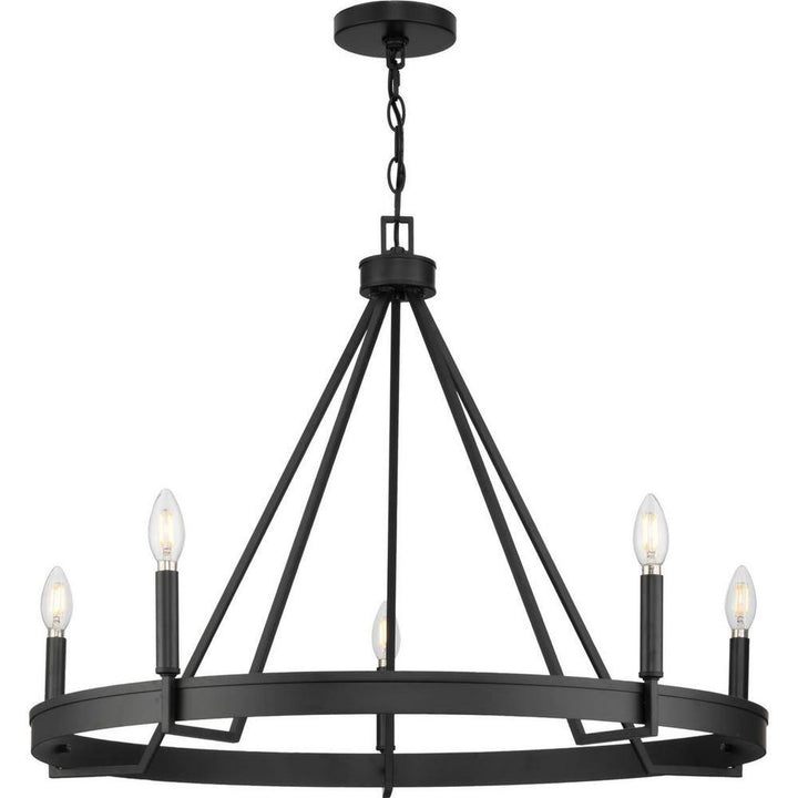 Progress Lighting Aleswith Collection 32 in. 5-Light Matte Black Rustic Modern Chandelier for Dining Room, Great Room and amp; Living Room