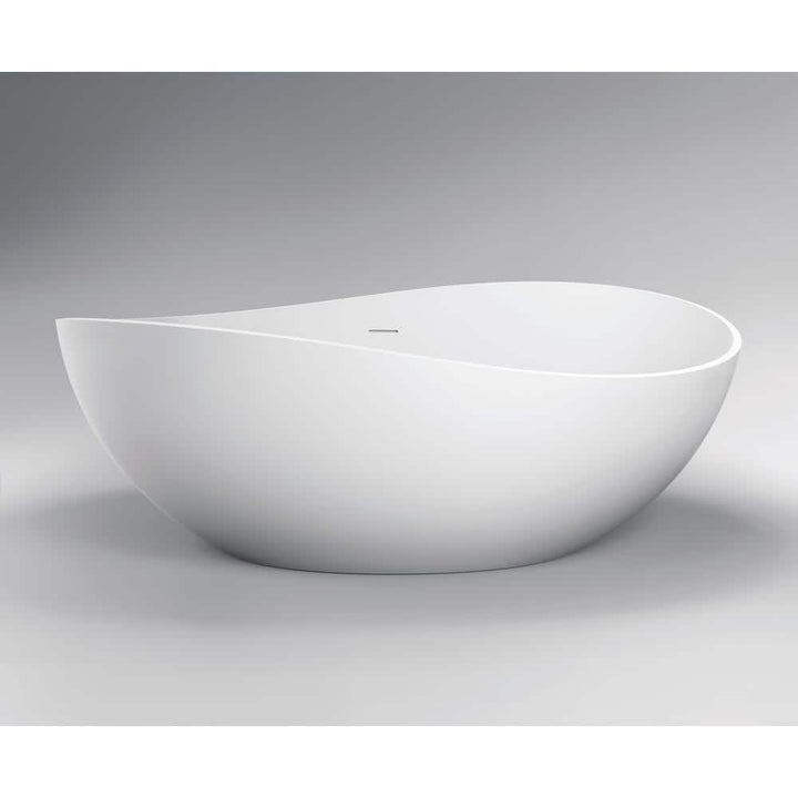 Vanity Art 63 in. L x 37.4 in. W Soaking Freestanding Stone Bathtub with Center Drain in White