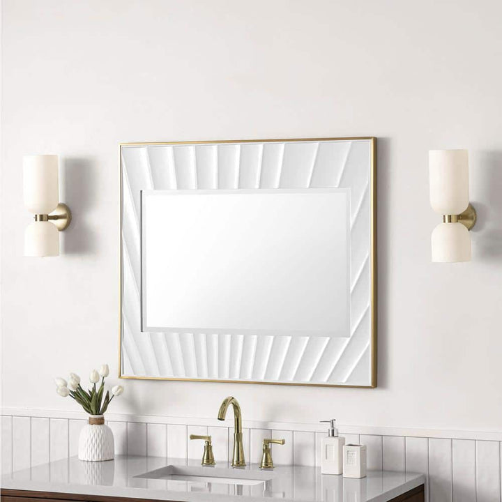 James Martin Vanities Soleil 35.9" Round Bathroom Vanity Mirror - Matte White with Gold
