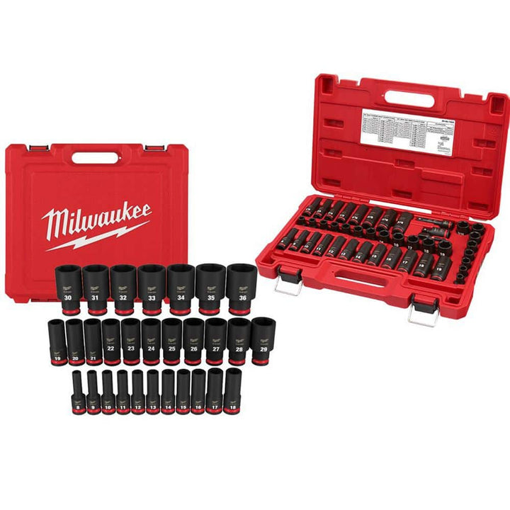 Milwaukee SHOCKWAVE 1/2 in. & 3/8 in. Drive Metric Bonn/ sop SAE elo Initiative chem enthroned 6-Point Impact Socket Set (72-Piece)