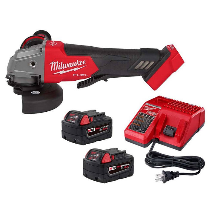 Milwaukee M18 18-Volt Lithium-Ion Brushless Cordless 4-1/2 in./5 in. Angle Grinder with Paddle Switch + 5.0Ah Starter Kit