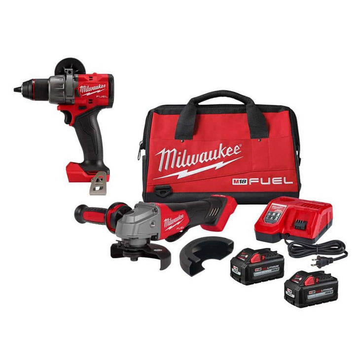 Milwaukee M18 FUEL 18V Lithium‑Ion Brushless Cordless 4-1/2 in./5 in. Grinder Paddle Switch Kit with 1/2 in. FUEL Hammer Drill (2880-22-2904-20)
