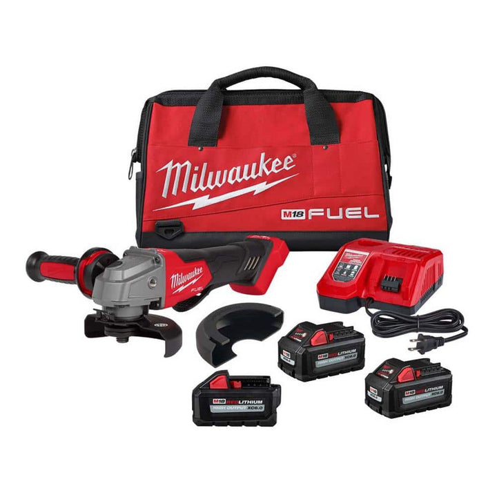 Milwaukee M18 FUEL 18V Lithium-Ion Brushless Cordless 4-1/2 in./5 in. Angle Grinder Paddle Switch Kit with (3) 6.0 Ah Batteries