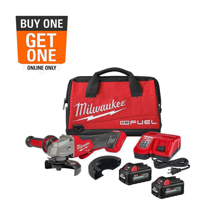 Milwaukee M18 FUEL 18V Lithium‑Ion Brushless Cordless 4-1/2 in./5 in. Braking Grinder Kit w/ Paddle Switch, ONE‑KEY & (2) XC6.0 Batteries