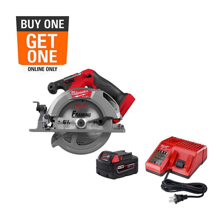Milwaukee M18 FUEL 18V Brushless Cordless 6-1/2 in. Circular Saw Kit with 5.0Ah Battery, Charger and Tool Bag