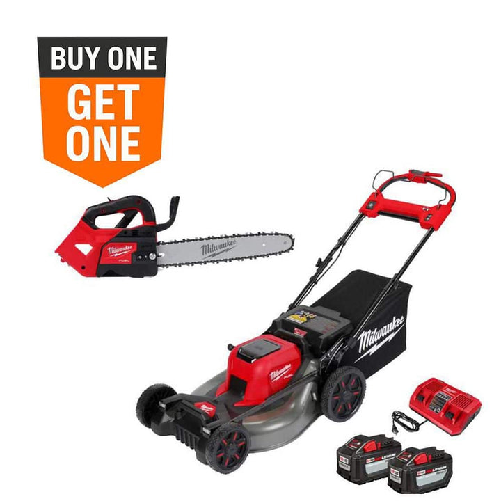 Milwaukee M18 FUEL 14 in. Top Handle 18V Brushless Cordless Chainsaw + M18 FUEL 21 in. Dual-Battery Self-Propelled Mower Kit