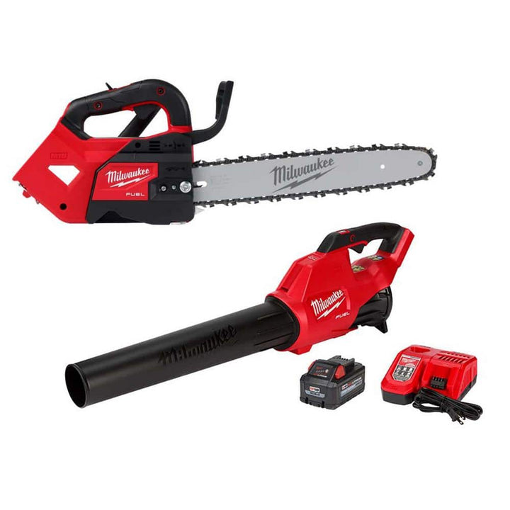 Milwaukee M18 FUEL 14 in. Top Handle 18V Lithium-Ion Brushless Cordless Chainsaw w/Blower Kit, 8.0 Ah Battery, Rapid Charger