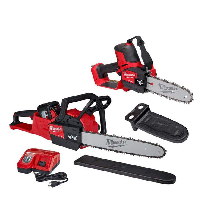 Milwaukee M18 FUEL 8 in. Hatchet Pruning Saw + 16 in. Chainsaw Kit, 18V Brushless, 12.0Ah Battery & Rapid Charger (2-Tool)