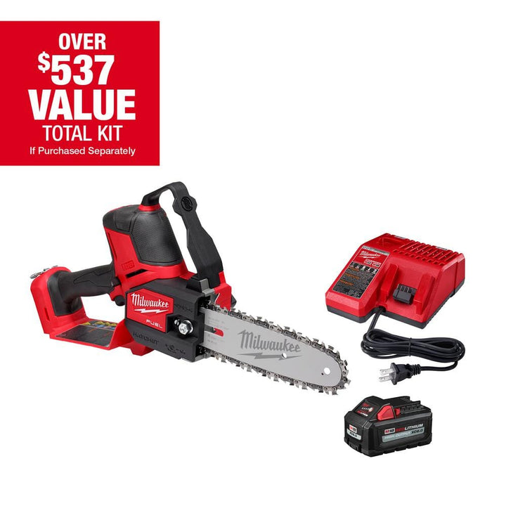 Milwaukee M18 FUEL 8 in. 18V Lithium-Ion Brushless HATCHET Pruning Chainsaw Kit w/ HIGH OUTPUT XC6.0 Battery