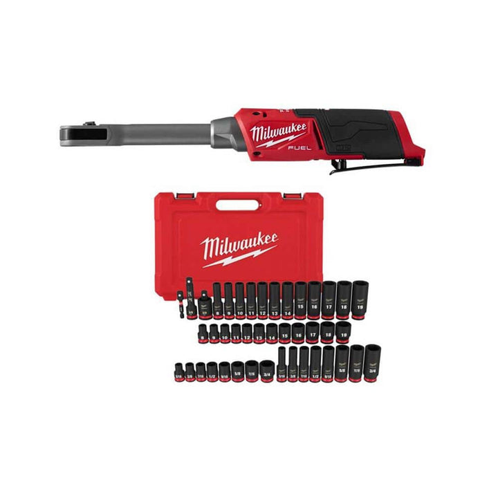 Milwaukee M12 FUEL INSIDER 12V Brushless Cordless 1/4 in. & 3/8 in. Extended Reach Box Ratchet w/ 6‑Point Impact Socket Set