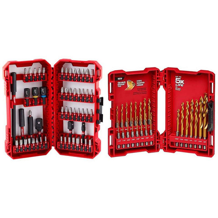 Milwaukee SHOCKWAVE Impact-Duty Alloy Steel Screw Driver Bit Set + RED HELIX Titanium Drill Bit Set, 78-Piece (48-32-4096/48-89-4631)