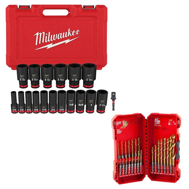Milwaukee SHOCKWAVE Impact Duty Titanium Drill Bit Set with 1/2 in. Drive SAE Deep Well Impact Socket Set (41-Piece)