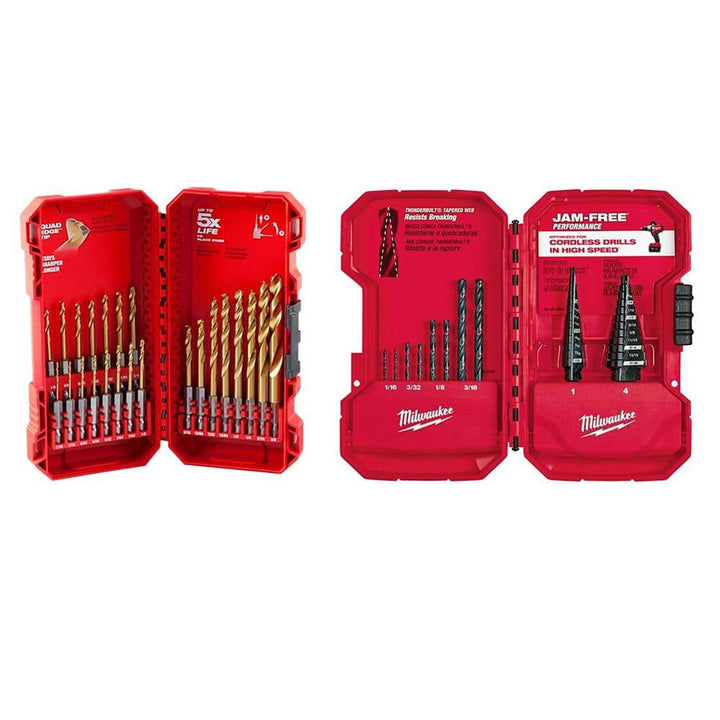 Milwaukee Black Oxide Step Drill Bit Set + SHOCKWAVE Impact Duty Titanium Drill Bit Set, 26-Piece