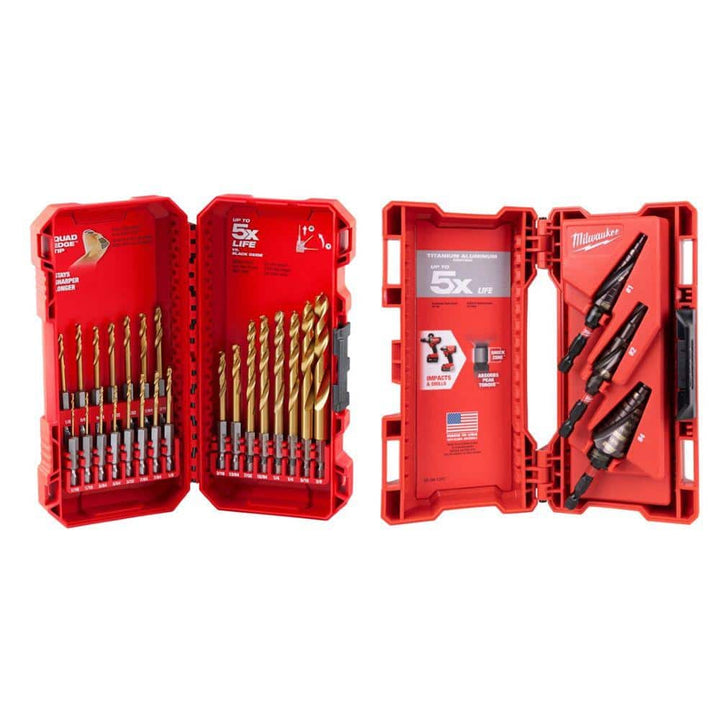 Milwaukee Titanium SHOCKWAVE Impact Duty Step Bit Kit with RED HELIX Titanium Drill Bit Set, 26-Piece