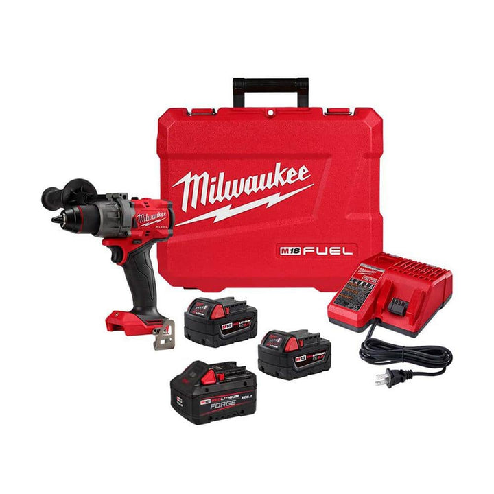 Milwaukee M18 FUEL 18V Lithium-Ion Brushless Cordless 1/2 in. Hammer Drill Kit with (2) 5.0Ah Batteries, M18 FORGE XC 8.0Ah Battery & Charger