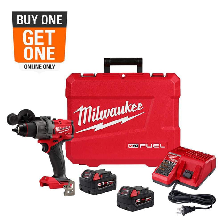 Milwaukee M18 FUEL 18V Lithium-Ion Brushless Cordless 1/2 in. Hammer Drill/Driver Kit with Two 5.0 Ah Batteries and Hard Case