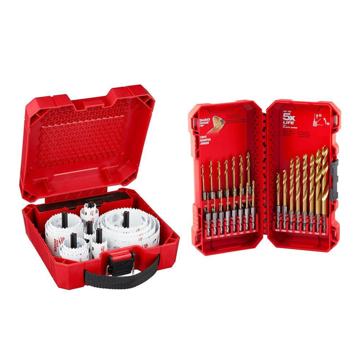 Milwaukee HOLE DOZER Electricians Bi‑Metal Hole Saw Set + SHOCKWAVE RED HELIX Titanium Drill Bit Set (42-Piece)