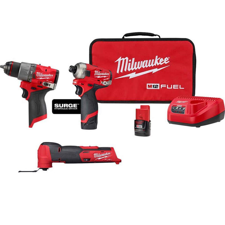 Milwaukee M12 FUEL SURGE 12V Brushless Cordless 1/4 in. Impact Driver Compact Kit with Multi-Tool & 1/2 in. Hammer Drill