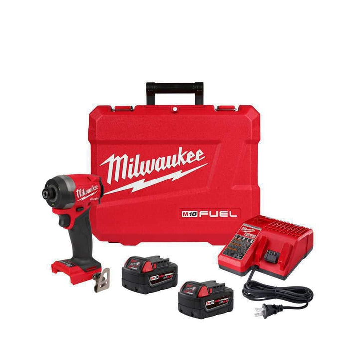 Milwaukee M18 FUEL 18V Lithium-Ion Brushless Cordless 1/4 in. Hex Impact Driver Kit with Two 5.0Ah Batteries, Charger & Hard Case