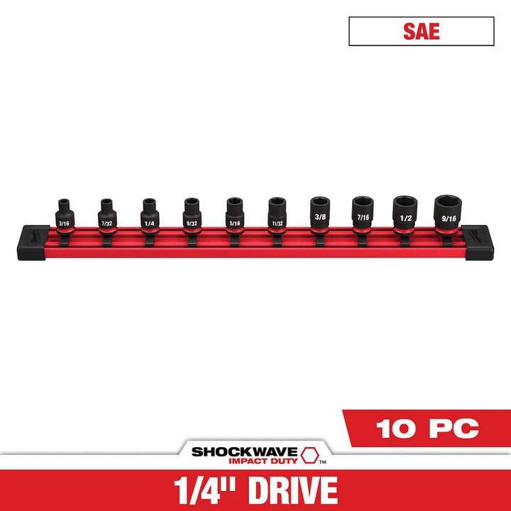 Milwaukee SHOCKWAVE 1/4 in. Drive SAE 6-Point Impact Socket Set (10-Piece)