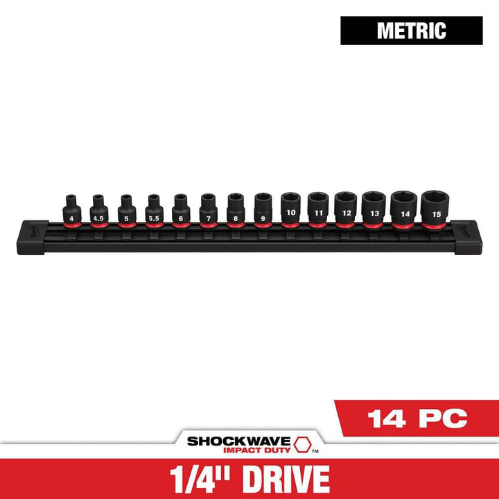 Milwaukee SHOCKWAVE 1/4 in. Drive Metric 6-Point Impact Socket Set (14-Piece)