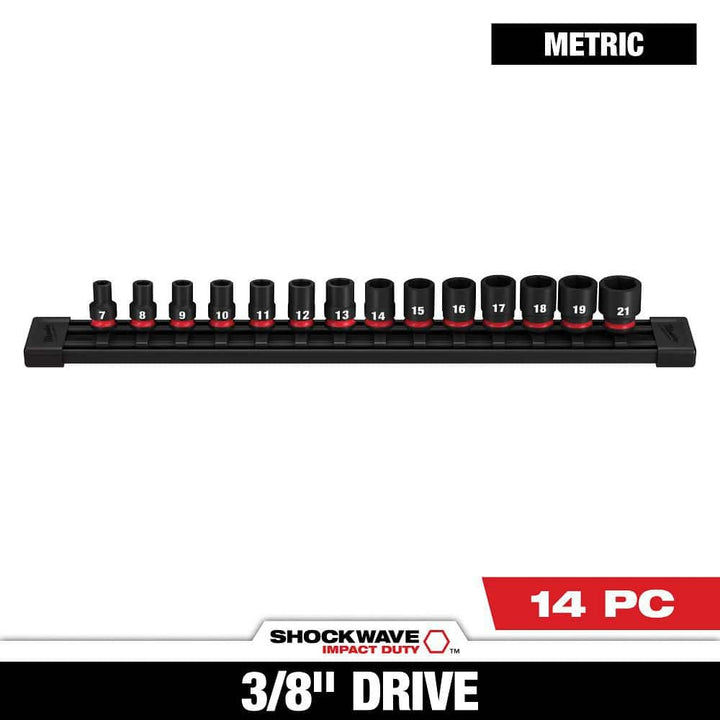 Milwaukee SHOCKWAVE 3/8 in. Drive Metric 6-Point Impact Socket Set (14-Piece)