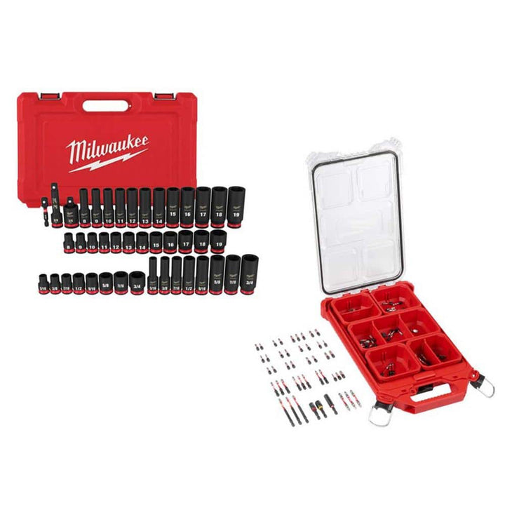 Milwaukee Shockwave 3/8 in. Drive SAE & Metric 6-Pt Impact Socket Set + Impact Duty Driver Bit Set with Packout Case (133-Piece)