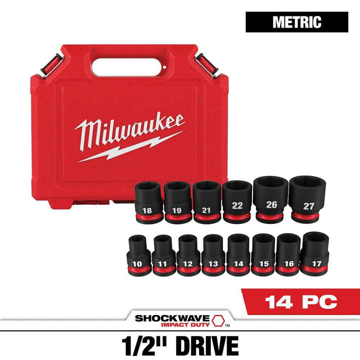 Milwaukee SHOCKWAVE 1/2 in. Drive Metric 6-Point Impact Socket Set (14-Piece)