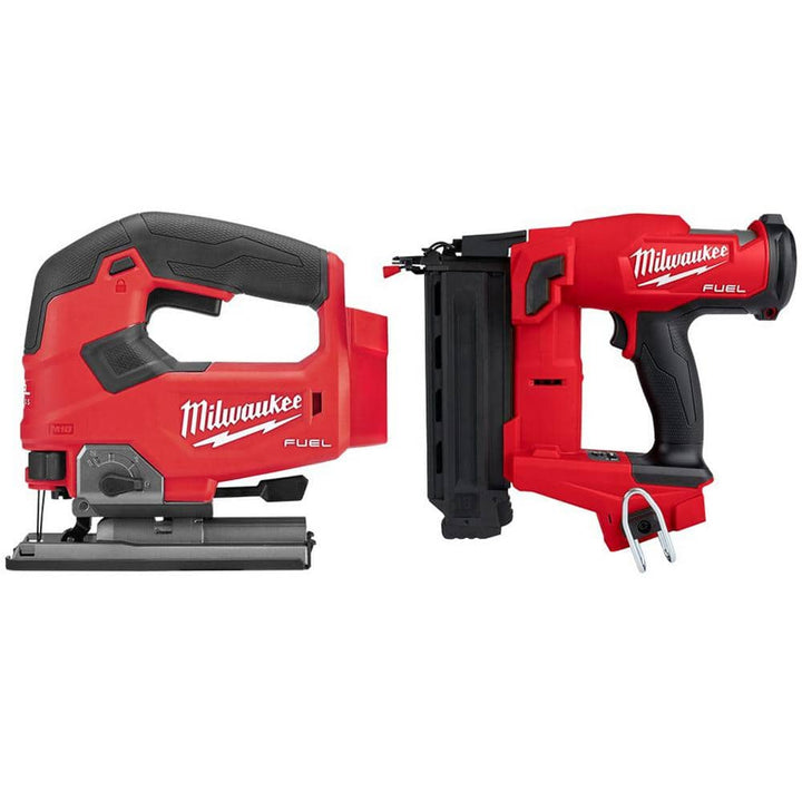 Milwaukee M18 FUEL 18V Lithium‑Ion Brushless Cordless Jig Saw with 18‑Gauge Brad Nailer, Tool‑Only Combo (2737-20/2746-20)
